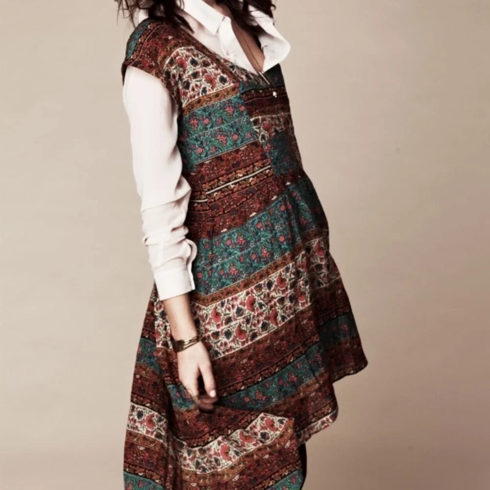 Free People Short Sleeve Coastal Tectonics Dress Boho High Low Sheer Overlay XS
